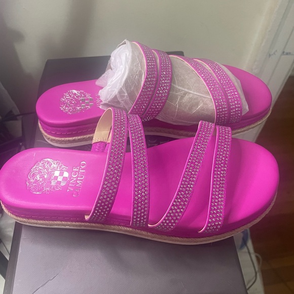 Vince Camuto Shoes - Vince Camuto Fuchsia Rhinestone Espadrille Slide Sandals